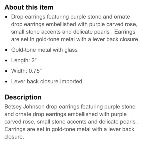 Betsy Johnson Purple Flower Crystal Drop Earrings - Picture 14 of 14